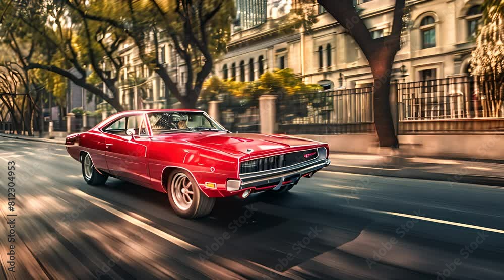 classic red car in the street