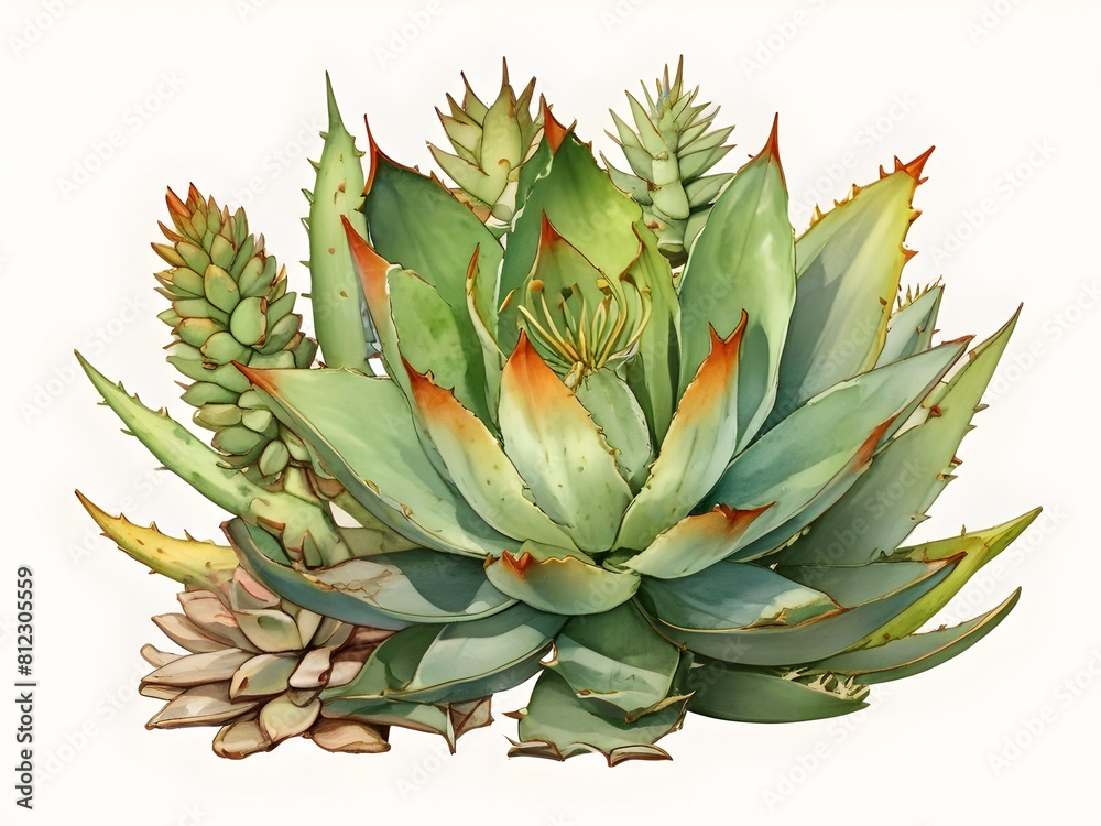 Fototapeta premium Aloe Watercolor Plant Nature Art