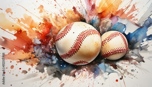 Wallpaper Mural Dynamic Baseball Art Splash - Baseballs amidst an explosion of watercolor, capturing the sport's energy Torontodigital.ca