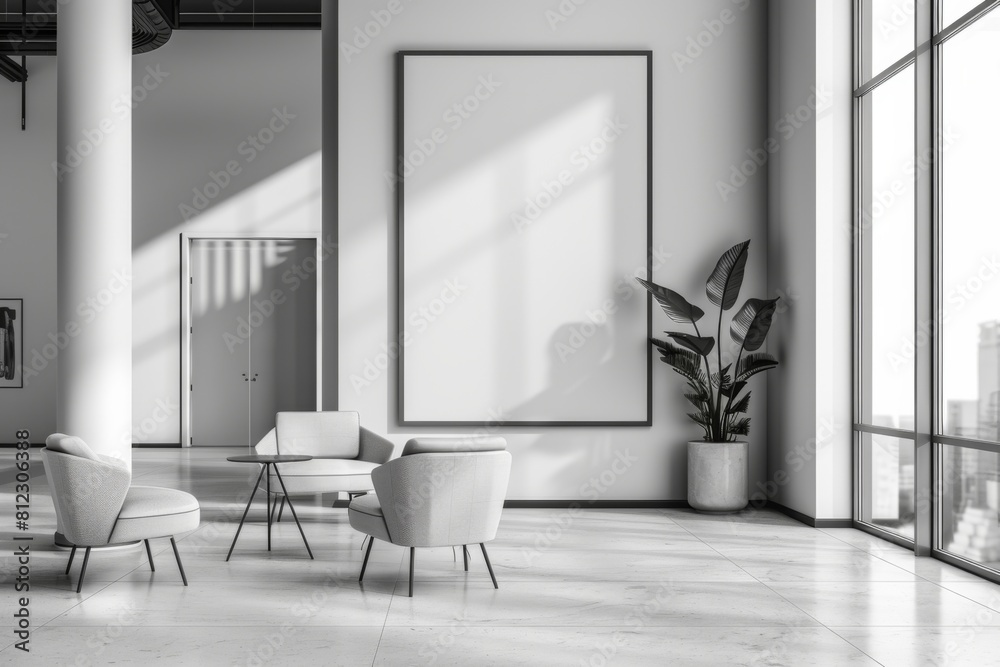 Fototapeta premium Office Interior with Blank White Poster Mockup created with Generative AI