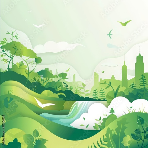 Abstract banner of ecotourism projects  using solid color design  promotes environmental conservation  with copy space
