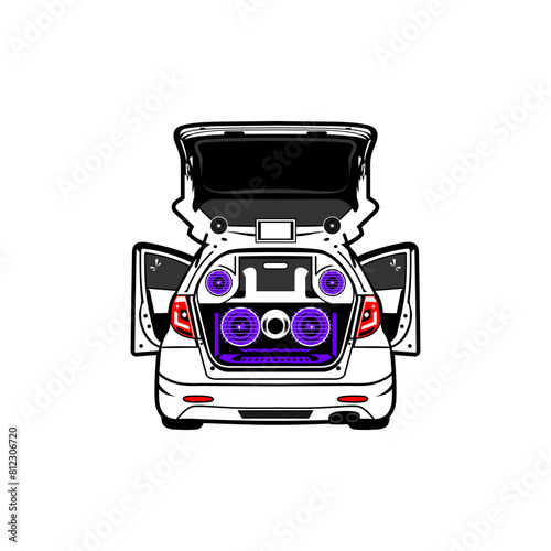 car audio modification rear view open door vector illustration