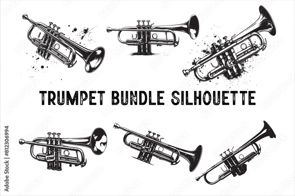 Musical instrument trumpet Bundle Set vector illustration.
Musical instrument trumpet Bundle Set vector illustration.