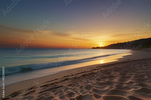beautiful mediterranean tropical beach sunrise background. Generative AI 