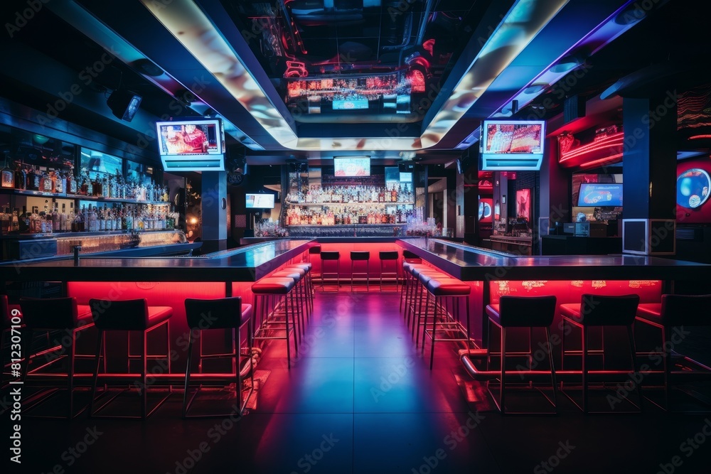 Fototapeta premium A Bustling City Karaoke Bar Featuring Nightly Specials and a Lively Crowd