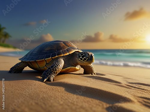 Sea Turtle on a Tropical Beach