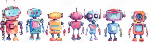 Experience fashionforward creativity with a Kawaii creative futuristic charismatic watercolor painting of trendy robots photo