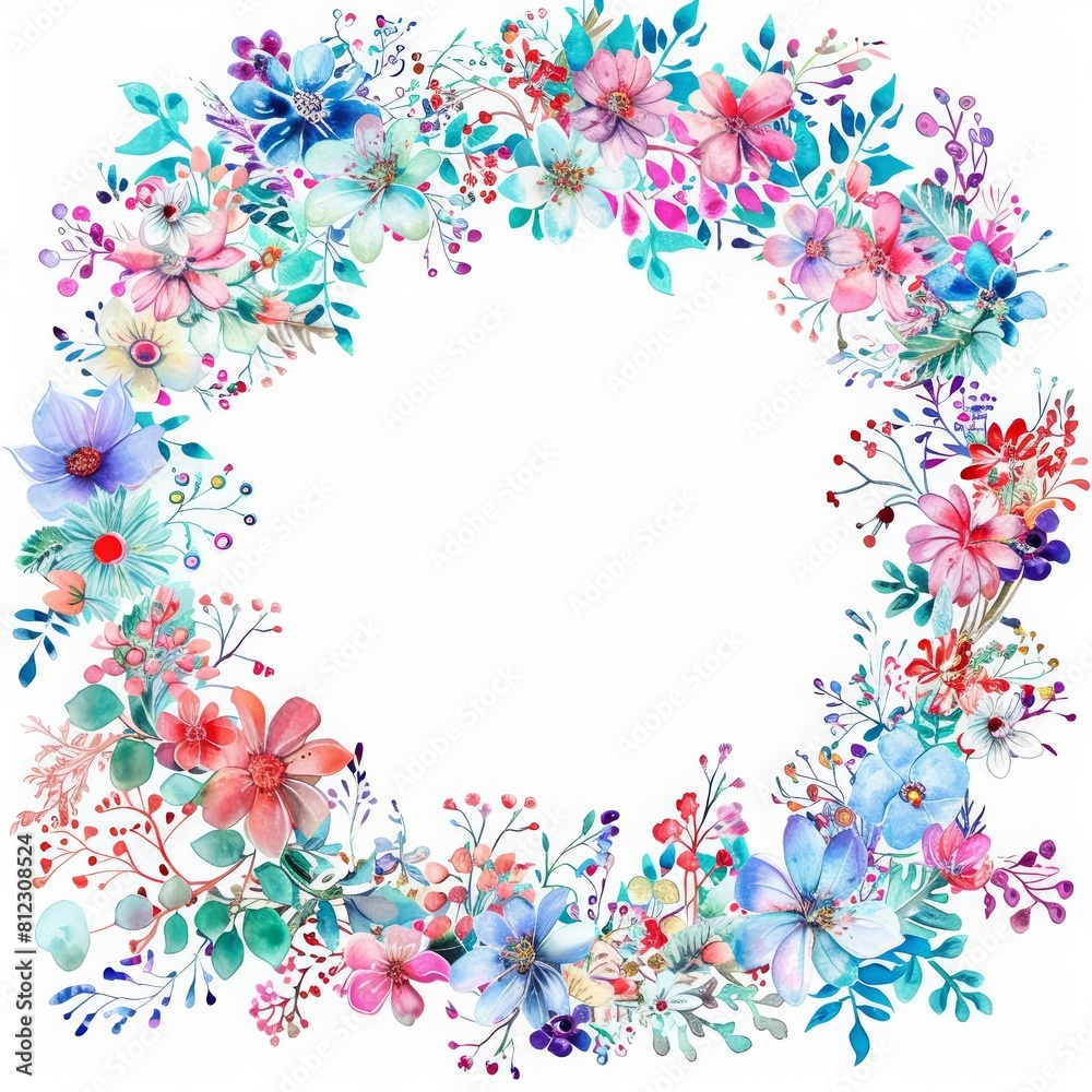 Festive floral frames encircle a blank template Festive floral frames encircle a blank template