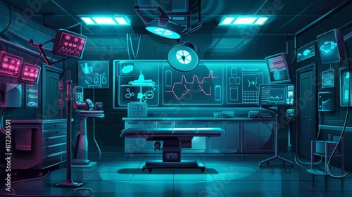 Illustration background HUD neo of an operating room, infused with minimal styles and designed as an educational tool photo