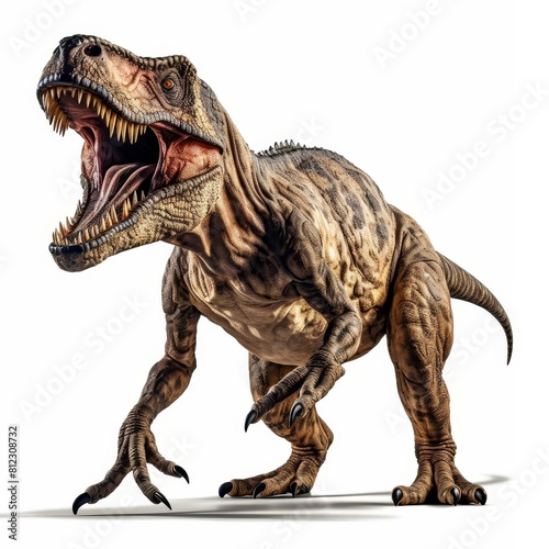Tyrannosaurus in search of prey, isolated on white, Ai Generated