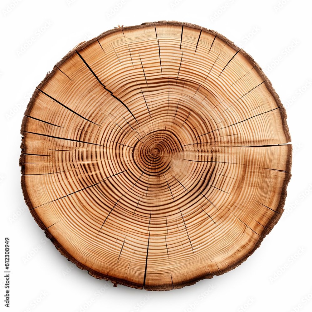 Fototapeta premium Closeup of a wooden cut texture, isolated on white, Ai Generated