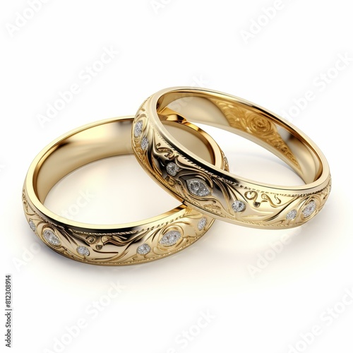 Engraved wedding rings on a pristine white background, Ai Generated