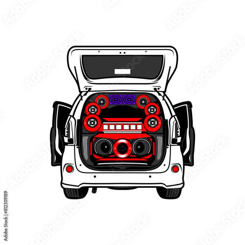 vector illustration of rear view open door family car audio modification vector illustration