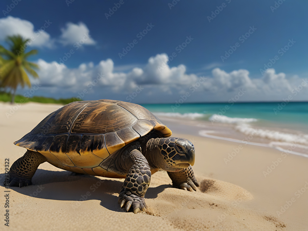 Obraz premium Sea Turtle on a Tropical Beach