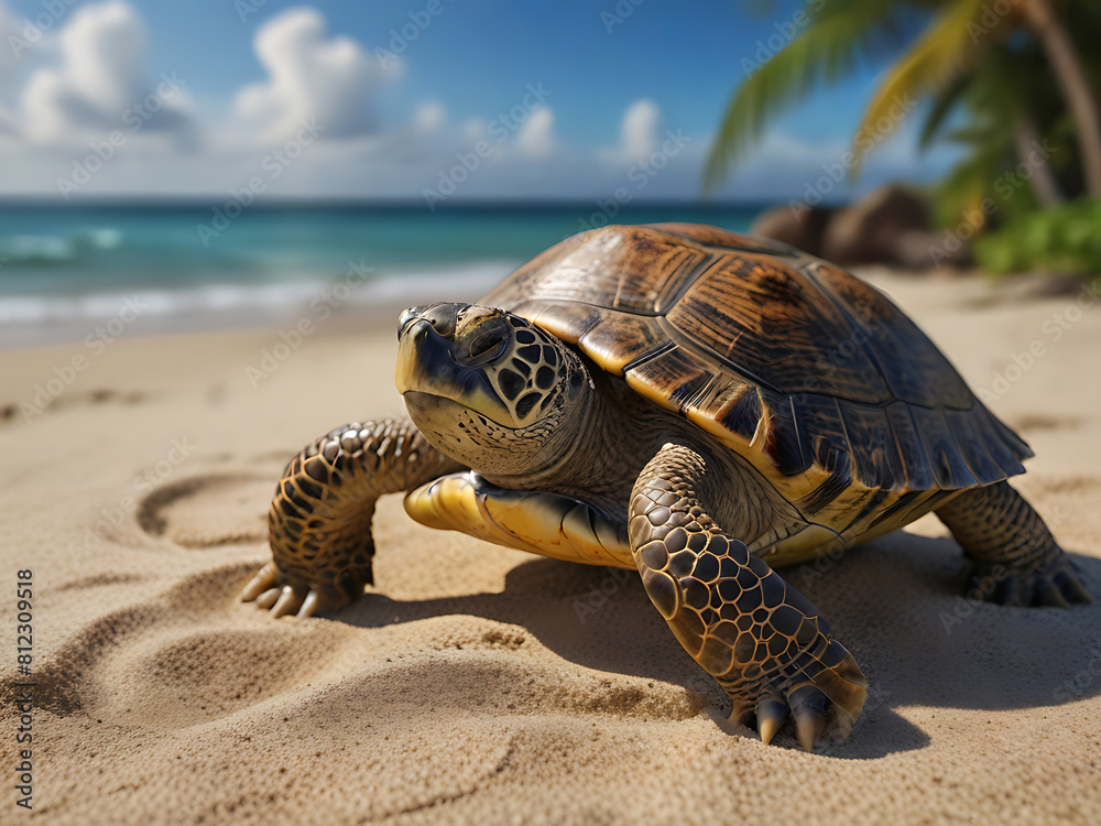 Sea Turtle on a Tropical Beach