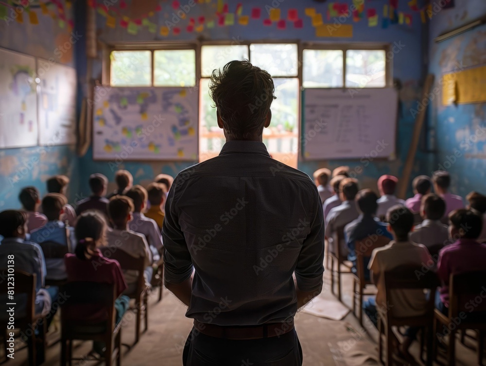 Obraz premium Teacher is giving a lesson to his students in the classroom.
