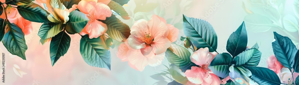 The botanical template captures the essence of spring with a medley of soft flowers and fresh green leaves The botanical template captures the essence of spring with a medley of soft flowers and fresh green leaves