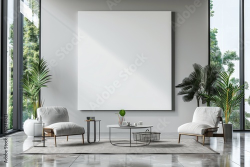 Office Interior with Blank White Poster Mockup created with Generative AI