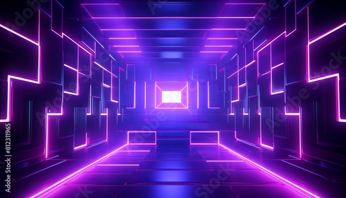 Futuristic neon abstract background with a glowing outline  3d shape white neon glowing effect. 