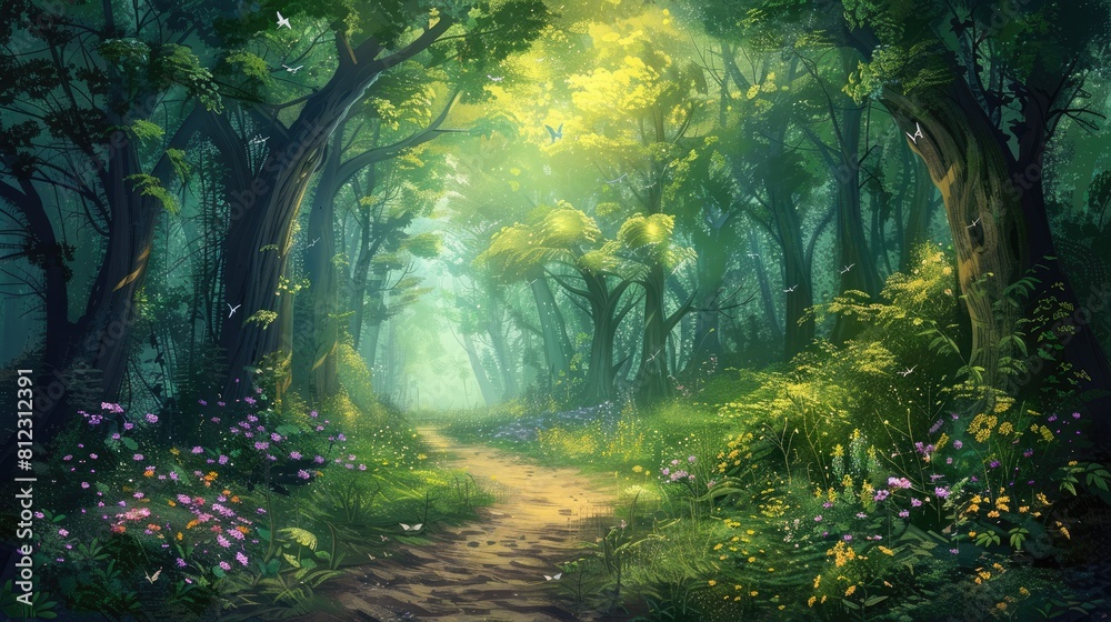 Cartoon Forest Background And A Green Meadow