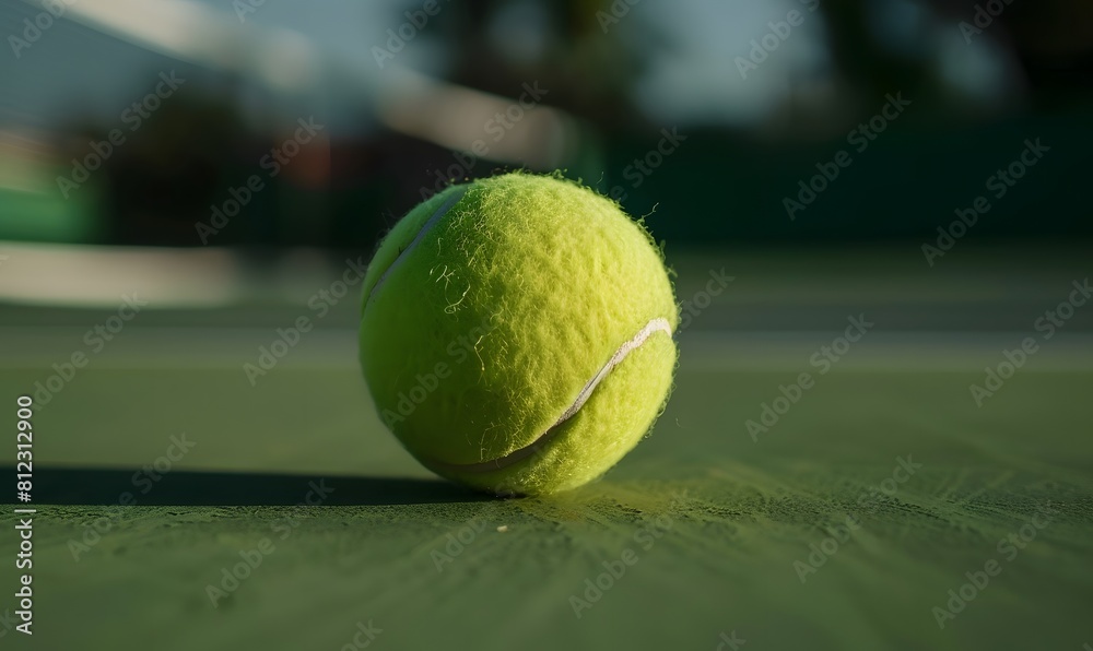 Tennis ball rolling on tennis court, Generative AI