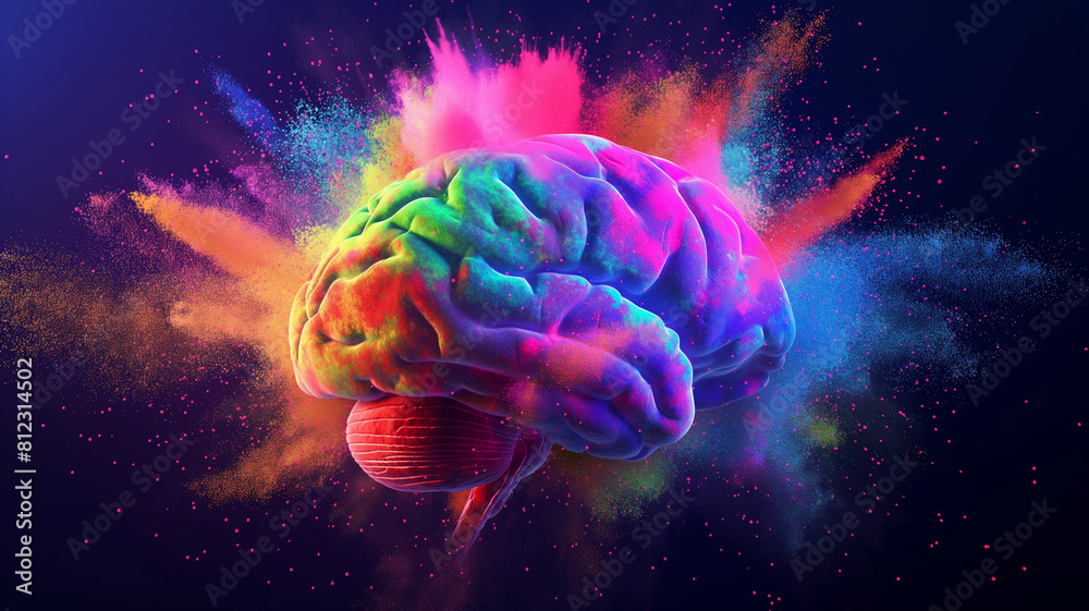 Human brain explodes with splashes of colorful particles. Represents creativity, innovation, imagination, and ideas for art and knowledge
Human brain explodes with splashes of colorful particles. Represents creativity, innovation, imagination, and ideas for art and knowledge