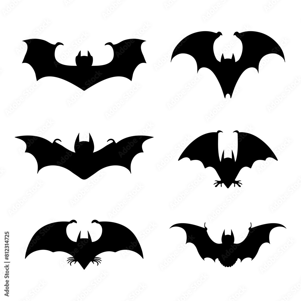 Naklejka premium Silhouette bats set situared on white background vector.
