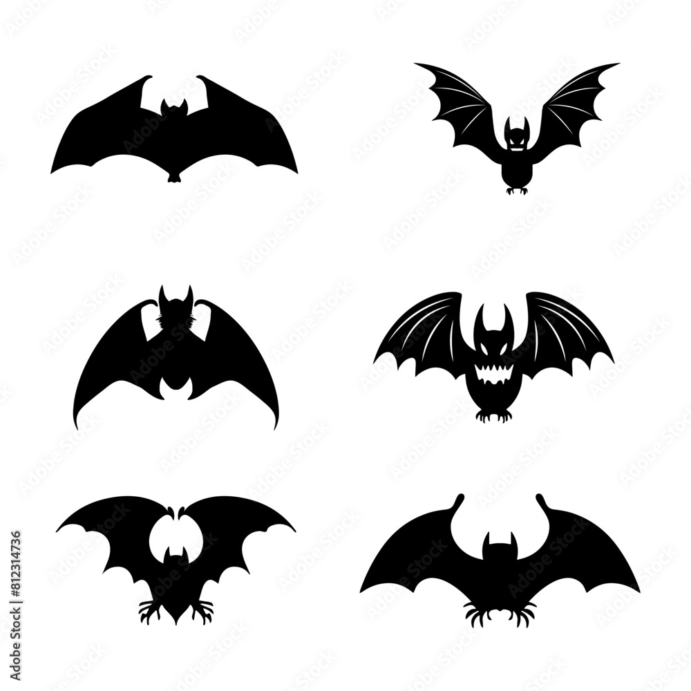 Fototapeta premium Silhouette bats set situared on white background vector.