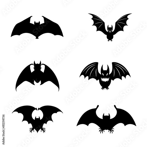 Silhouette bats set situared on white background vector.