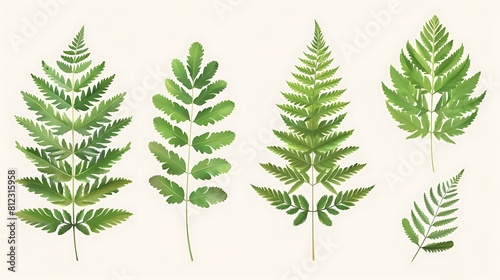 A set of isolated Mimosa green leaves, symbolizing growth and rejuvenation.
