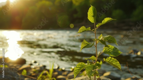 A plant in its natural state flourishes by the river