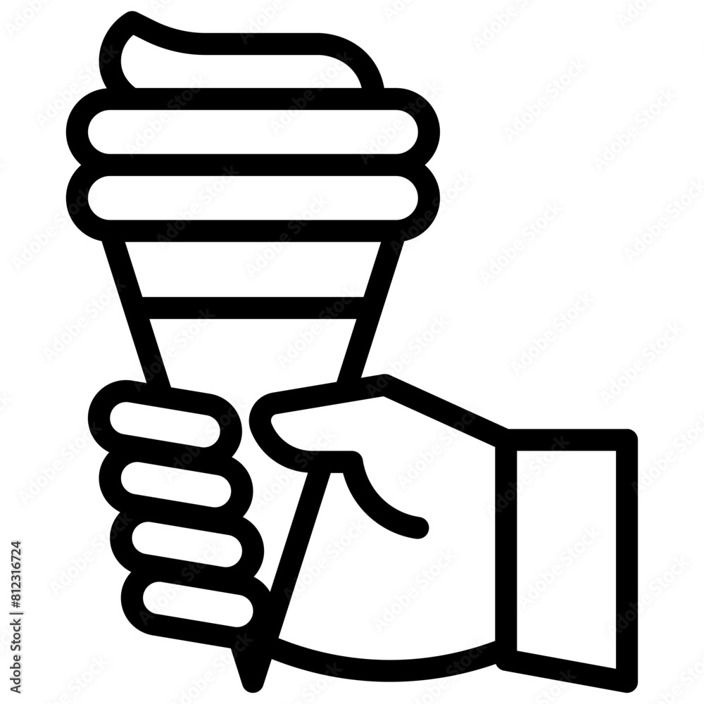 Ice cream icon. Hand holds an ice cream in a waffle cone Ice cream icon. Hand holds an ice cream in a waffle cone