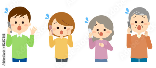 スマートホンで焦っている人々のセット