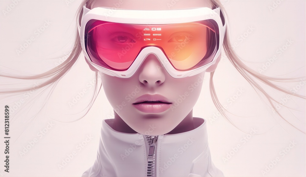 Futuristic Blonde Model in White and Pink Sports Goggles with Cyberpunk Aesthetic Futuristic Blonde Model in White and Pink Sports Goggles with Cyberpunk Aesthetic