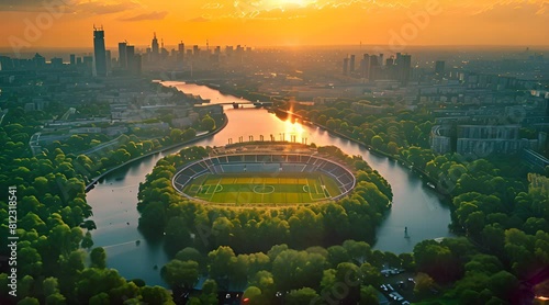 football stadium over a beautiful river photo