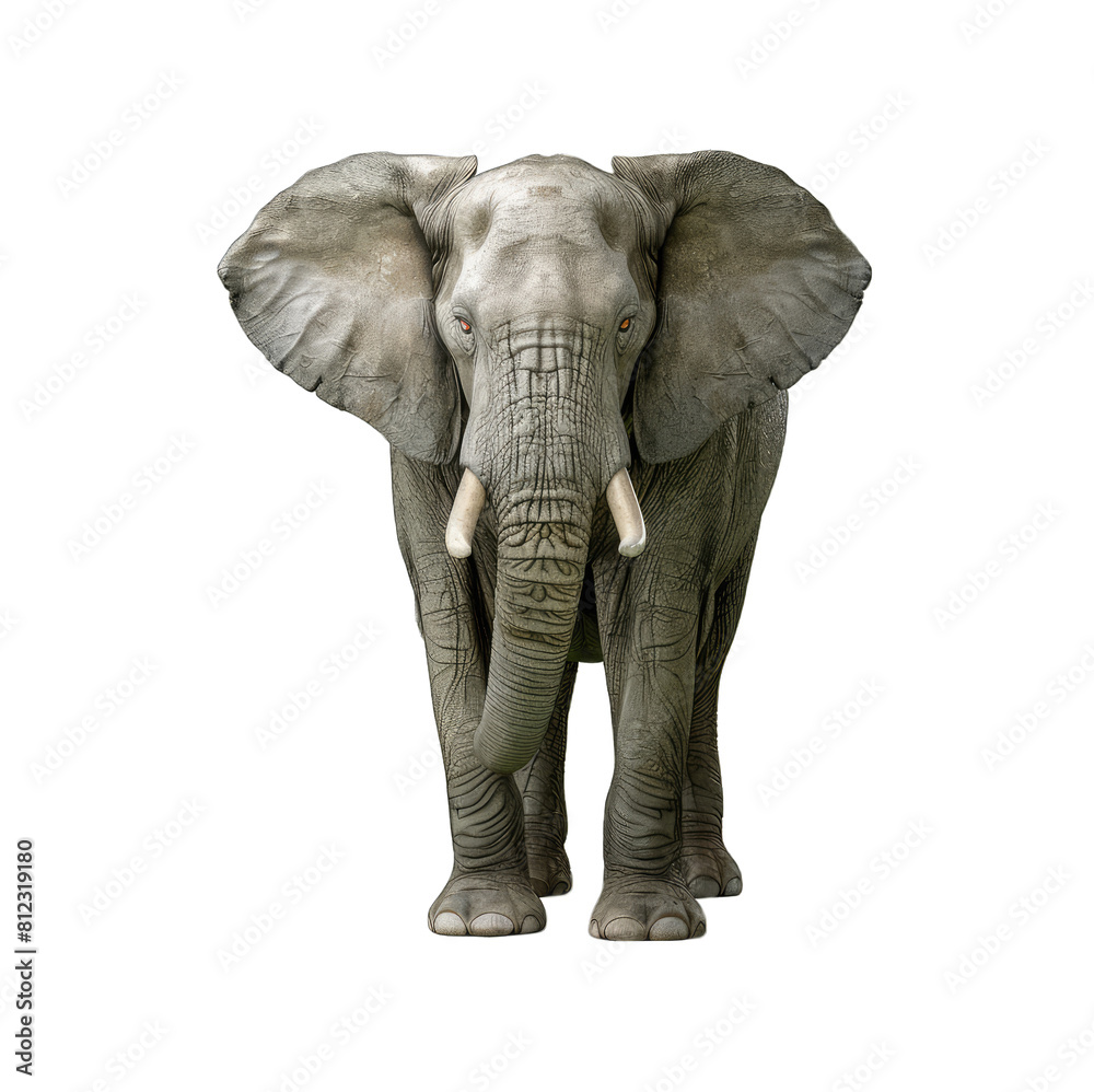 Fototapeta premium A large, gray African elephant stands alone against a transparent background