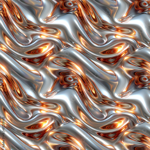 Gleaming Metallic Waves Reflecting Sunlight. Seamless Repeatable Background.