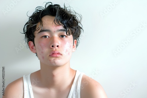 ニキビに悩む日本人の男子中学生 © kaguyahime