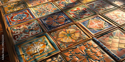 Mediterranean Masterpiece: A desk with Spanish or Italian flair, featuring terracotta tiles, a tile mural photo