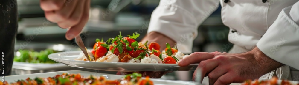 Chef crafting flounder bites for a luxury sports event high-end tailgating Chef crafting flounder bites for a luxury sports event high-end tailgating