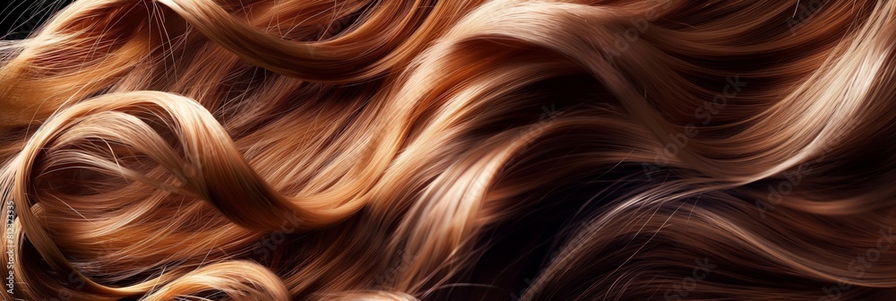 Close-up showcasing the rich texture and dynamic flow of a head of wavy, shiny brown hair Close-up showcasing the rich texture and dynamic flow of a head of wavy, shiny brown hair