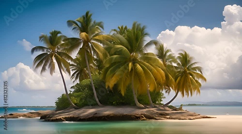 Serene Tropical Island with Lush Coconut Trees