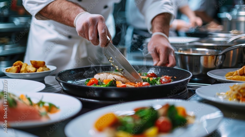 Chef creating flounder dishes at a high-profile tech conference innovative and modern