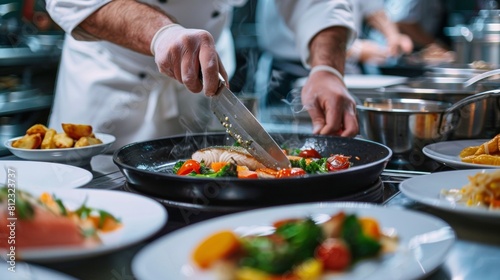 Chef creating flounder dishes at a high-profile tech conference innovative and modern