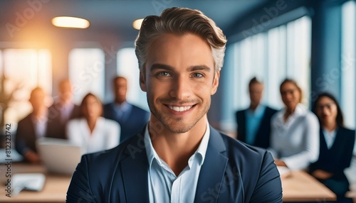 Smiling attractive confident professional man posing at the office