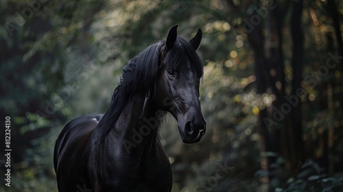 Beautiful dark horse portrait in natural setting