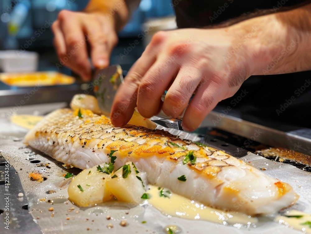 Chef deconstructing classic flounder dish modern twist