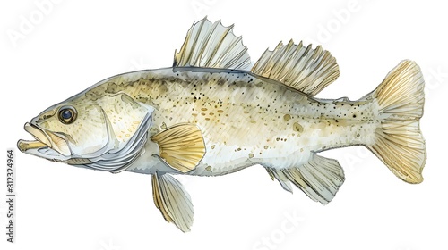 Fresh Haddock Fish on White Background: Seafood Delight, colorful illustration 