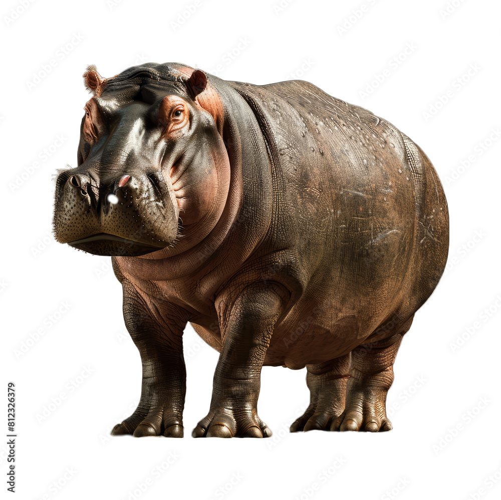 A photo of a lone hippopotamus standing on a white background A photo of a lone hippopotamus standing on a white background