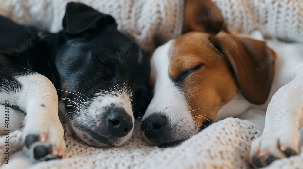 Obraz premium cute two happy dog sleeping together. generative AI